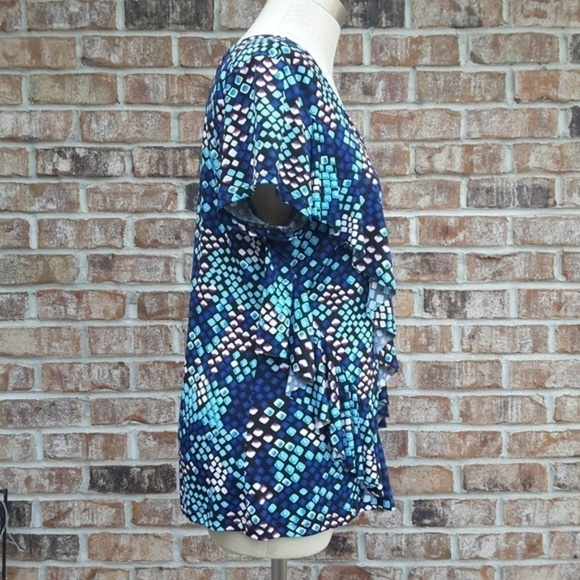 Laura Ashley Print Ruffle Short Top M - Picture 2 of 5